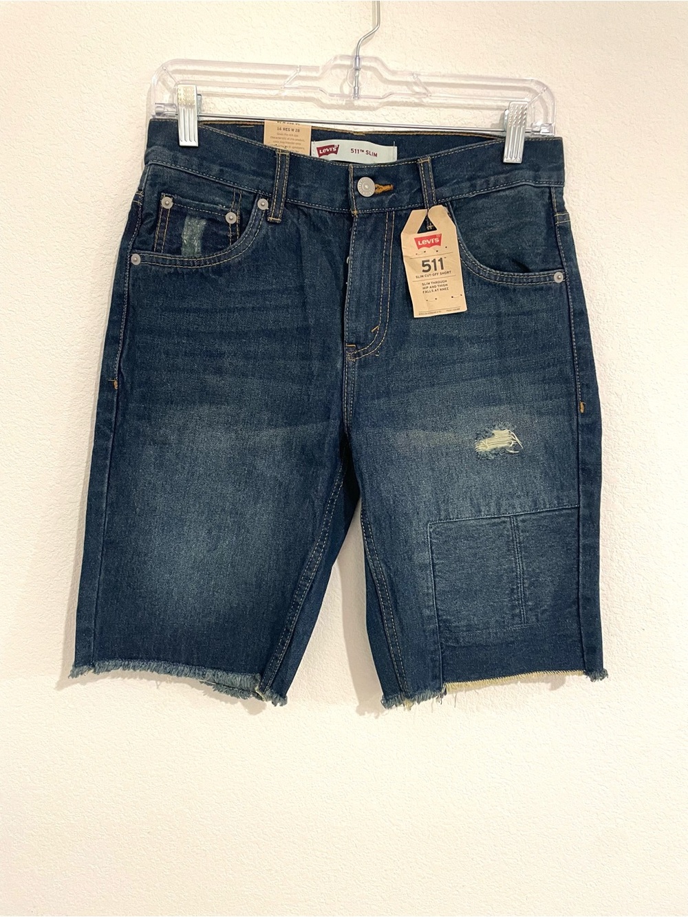 Levi's 511 Boys 16 Dark Blue Distressed Cut Off Denim Shorts